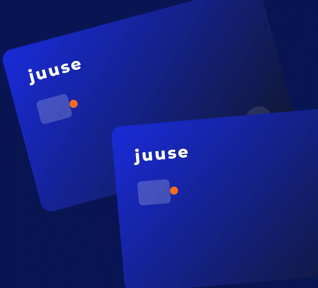 Two overlapping cobalt-blue JUUSE concept cards